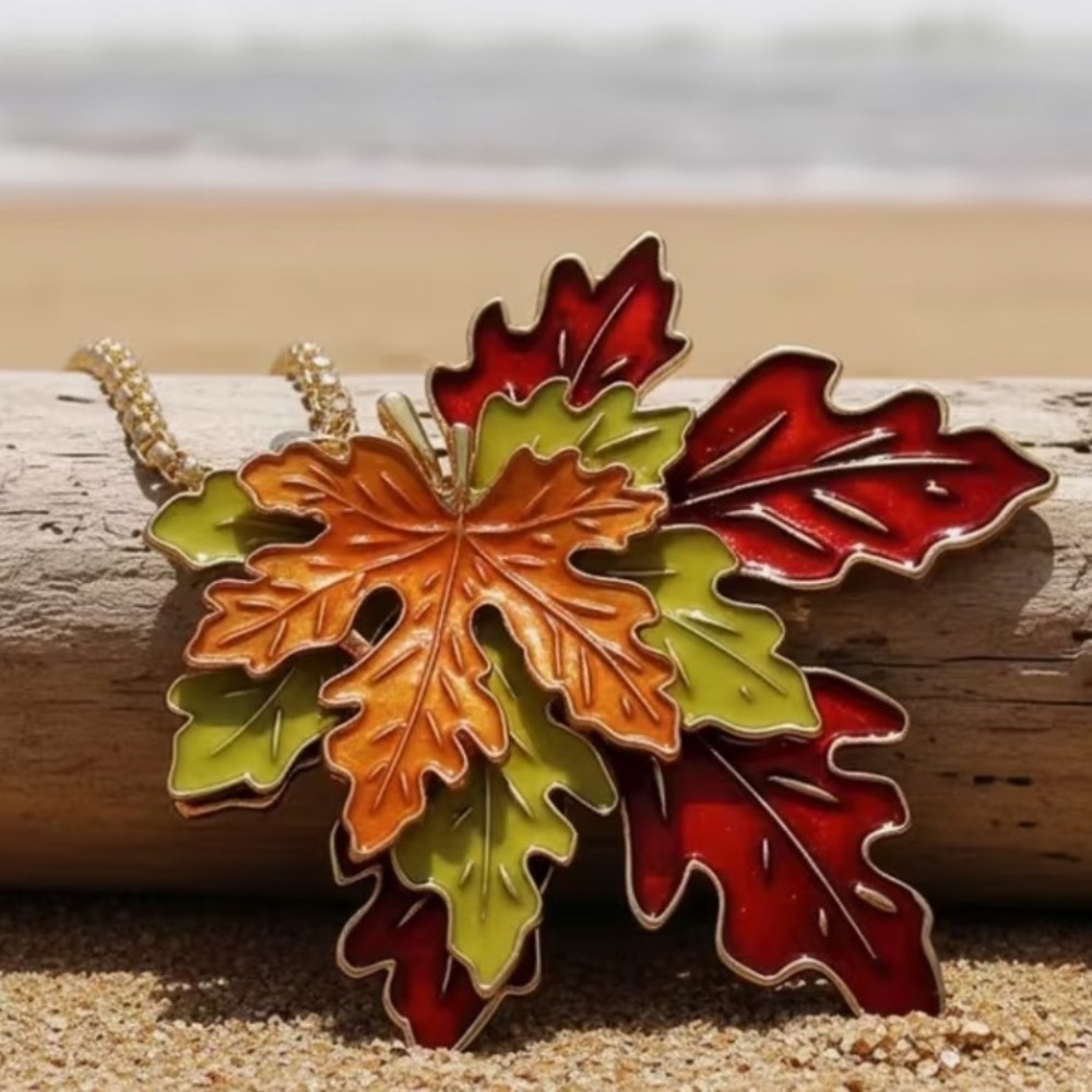 Autumn Enamel Maple Leaf Pendant Red Orange Green Fall Ivy Foliage Charm Only